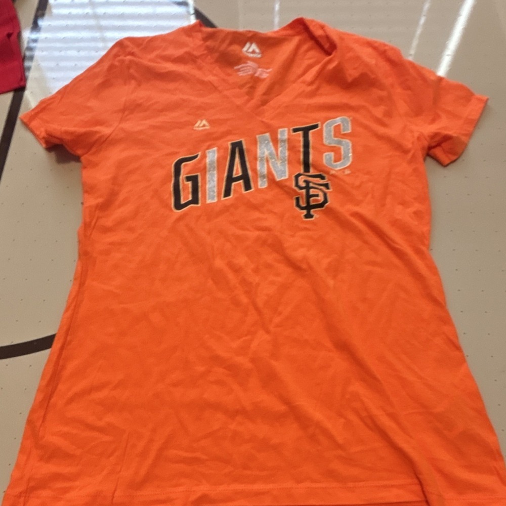 114 Majestic San Francisco Giants MLB Shirt Orange Baseball Women Size S